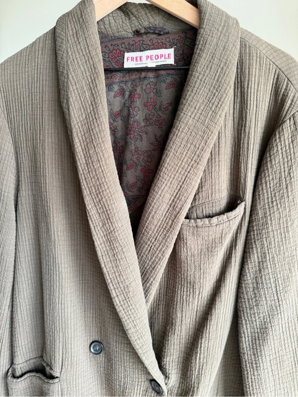 Free People Rumors Blazer Jacket Olive Green Double Gauze Cotton Oversized S